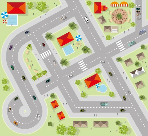 Pohled shora města ulice, silnice, domy, vektor — Stockový vektor