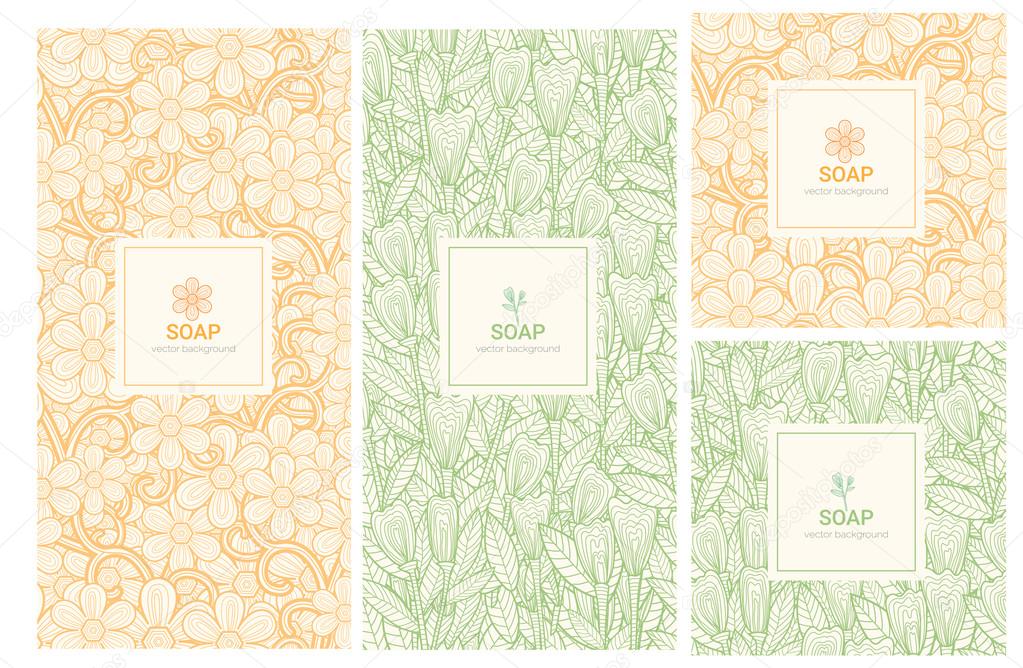 Vector set of design elements and icons in trendy linear style for soap package