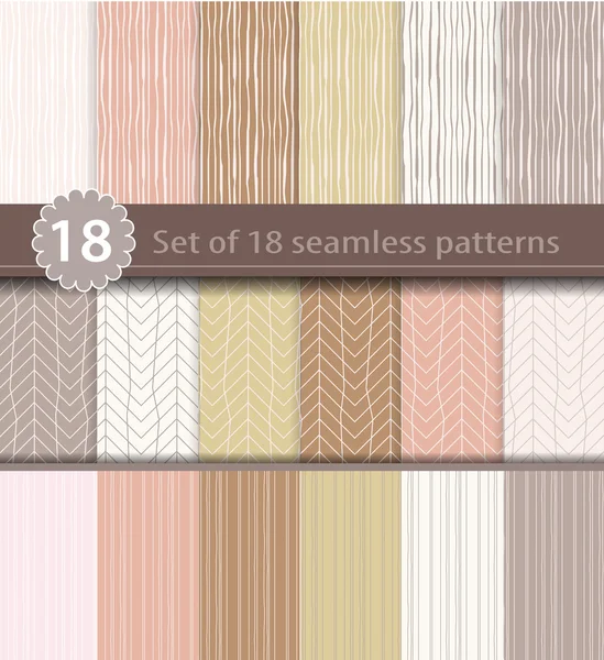 Set of 18 seamless patterns, wood, line art design — Stock Vector