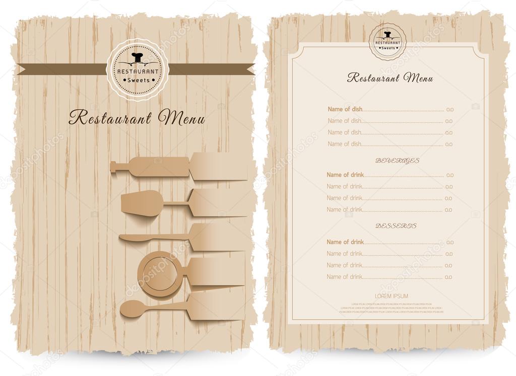 Vintage style restaurant menu design, design on wood background