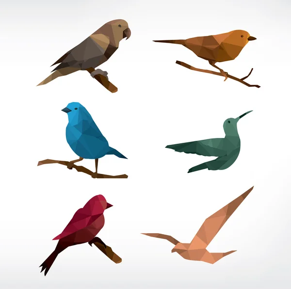 Conjunto de ícones de pássaros, estilo low-poly, ilustração vetorial — Vetor de Stock