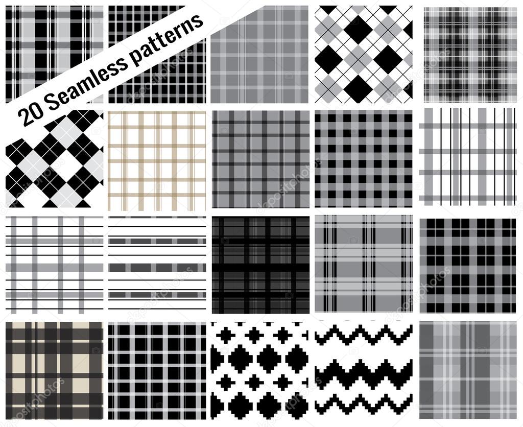 Big set seamless patterns, plaid style , pattern swatches included