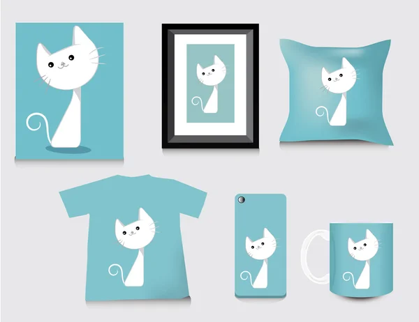 Modèle de coffret cadeau, illustration vectorielle de style mignon chat — Image vectorielle