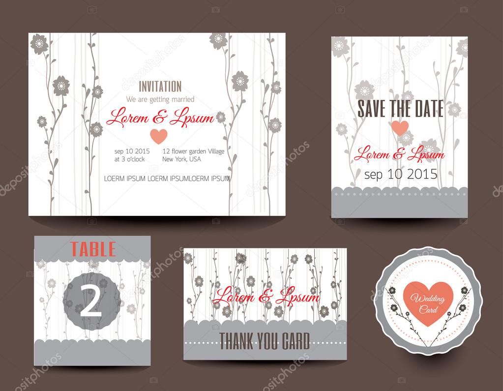 Set of wedding cards. Wedding invitations, Thank you card, Save 