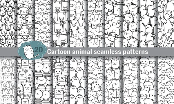 Dibujos animados animal patrones sin costura — Vector de stock