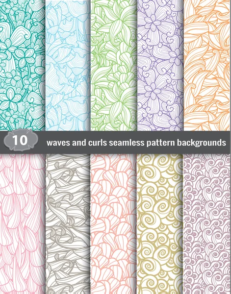 Ondas e cachos sem costura swatches Pattern.pattern incluídos para o usuário ilustrador, amostras padrão incluídos no arquivo, para o seu uso conveniente . — Vetor de Stock