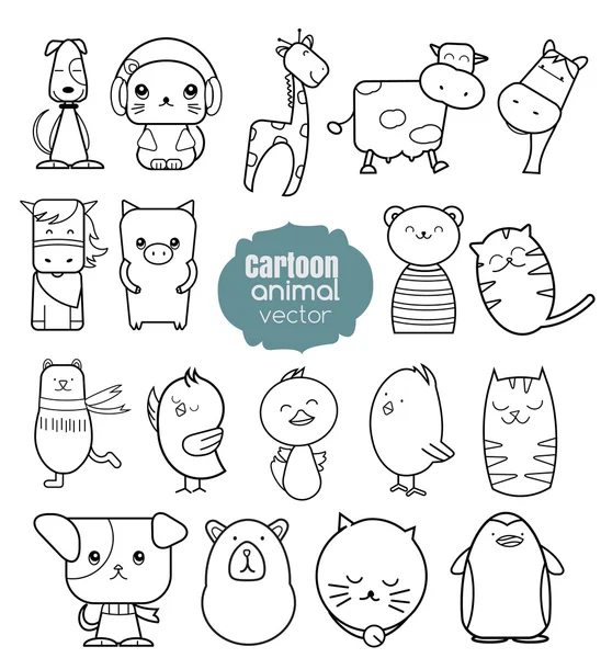 Cartoon animal icons set. vector illustration — Stock Vector