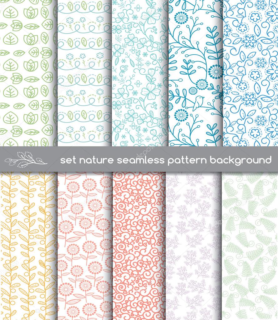 set nature seamless patterns.pattern swatches included for illustrator user, pattern swatches included in file, for your convenient use.