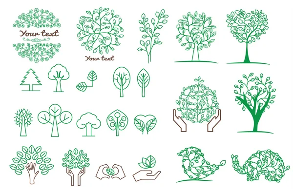 Collection d'arbres verts, logos et icônes, ensemble vectoriel de gabarits — Image vectorielle