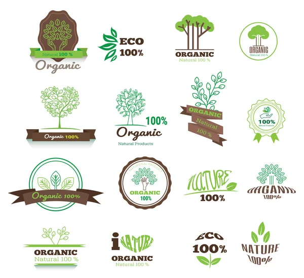Conjunto de logos, sellos, insignias, etiquetas para productos naturales, granjas — Vector de stock