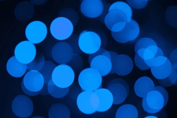 Luci Sfocate Blu Bokeh Sfondo Nero Sovrapposizione Natale Anno Nuovo — Foto Stock