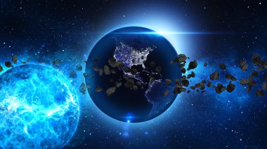 Planet Earth Güneş ve asteroit evren ya da boşluk, Küre ve göktaşları Bulutsusu bulutla galakside ile