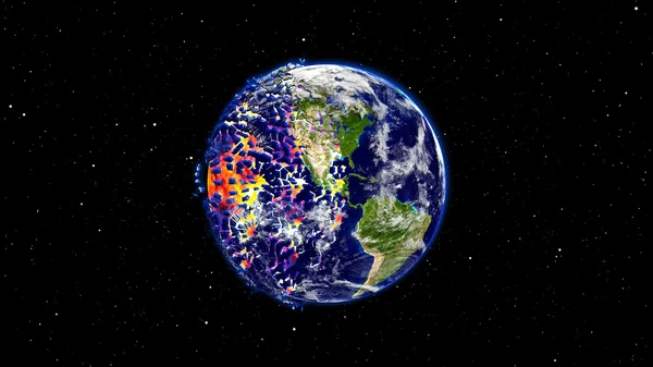 地球燃烧或发生爆炸后一场全球的灾难，世界末日的小行星撞击地球. — 图库照片