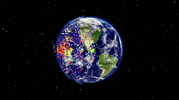 地球の燃焼や黙示録小惑星の衝突地球地球規模の災害の後で爆発. — ストック写真