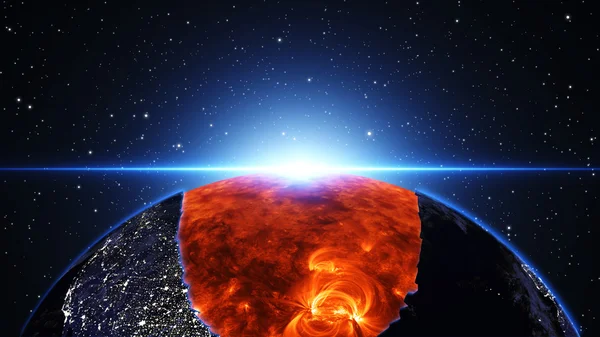 Earth burning or exploding after a global disaster, Apocalypse asteroid impact globe. — Stock Photo, Image