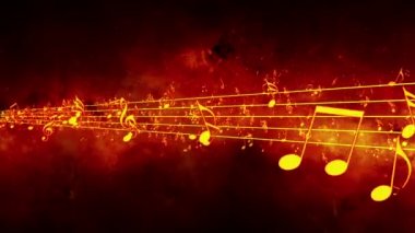 Animasyonlu arka plan ile müzik notaları, akan, akarsu müzik notları - sorunsuz döngü uçan müzik notlar