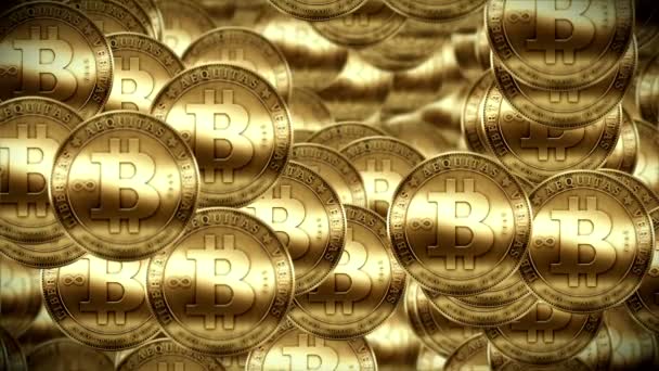 Bitcoin lluvia, monedas de oro caen — Vídeo de stock