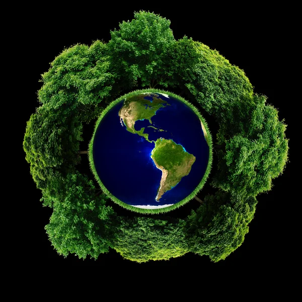Planeta ecológico com árvores à volta. eco terra — Fotografia de Stock