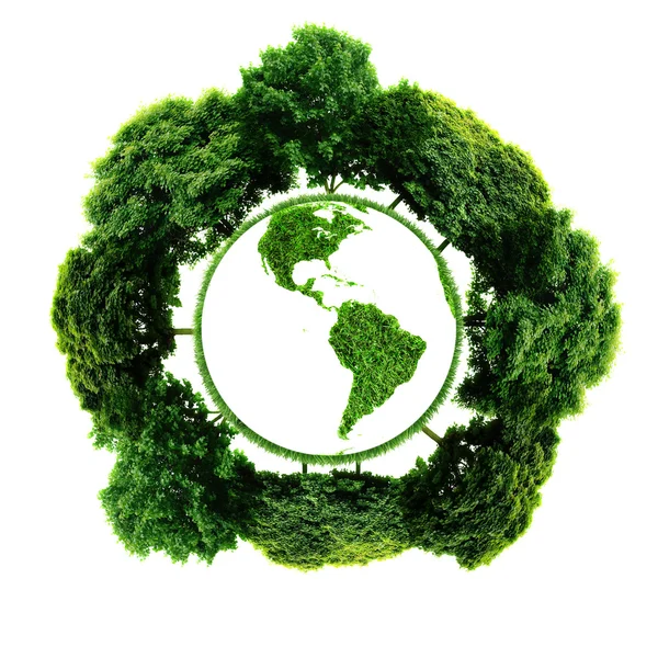 Ecologie planeet met met bomen rond. Eco aarde — Stockfoto