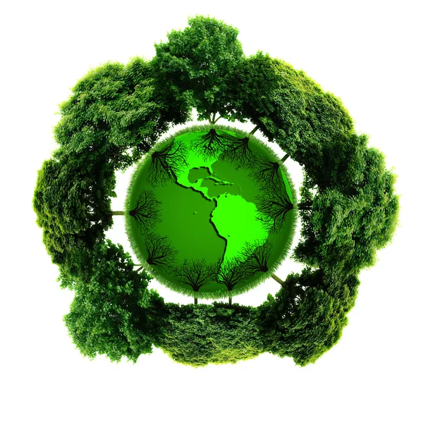Οικολογία πλανήτη με με δέντρα τριγύρω. Eco earth — Φωτογραφία Αρχείου