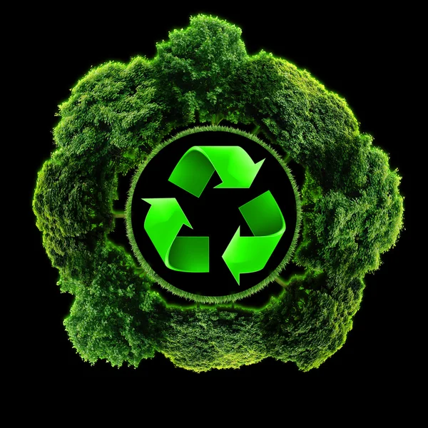 Recycle logotyp med träd och jord. Eco klot med recycle tecken — Stockfoto