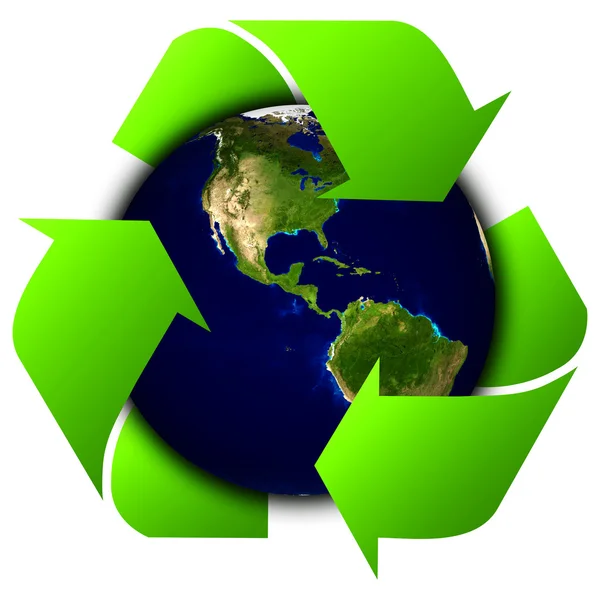 Earth with recycle signs, Arrow around the eco globe. — Stock Photo, Image