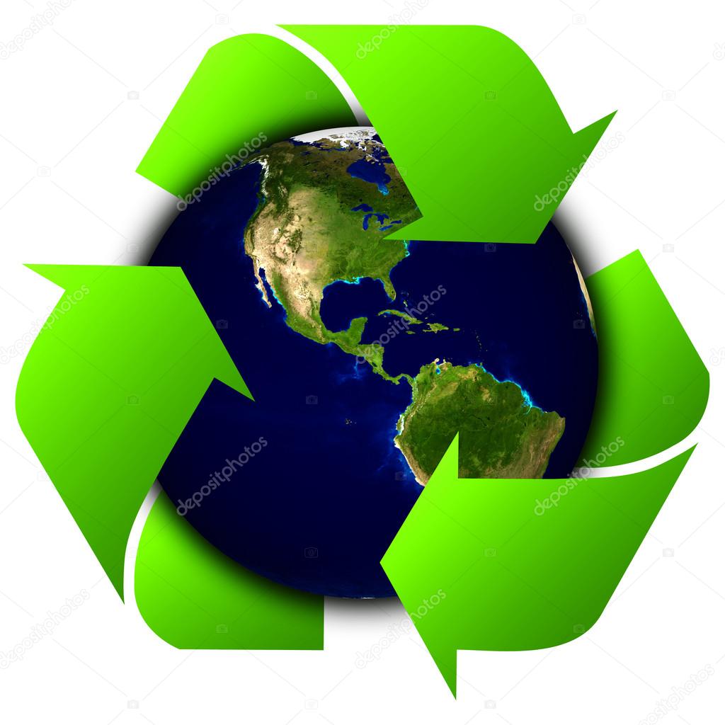 Earth with recycle signs, Arrow around the eco globe. — Stock Photo