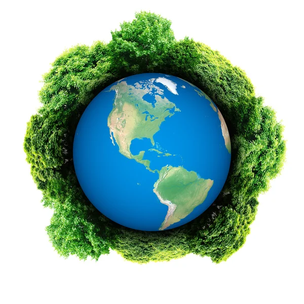 Ecologie planeet met met bomen rond. Eco aarde — Stockfoto