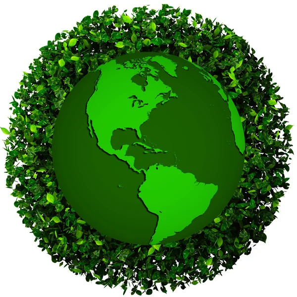 Planet earth covered with the leaves. Eco globe. — Stock Photo, Image