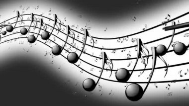 Animasyonlu arka plan ile müzik notaları, akan, akarsu müzik notları - sorunsuz döngü uçan müzik notlar