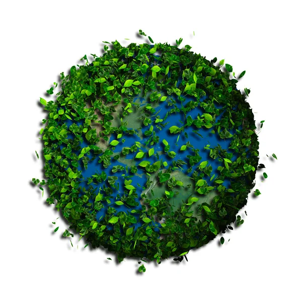 Planet earth covered with the leaves. Eco globe. — Stock Photo, Image