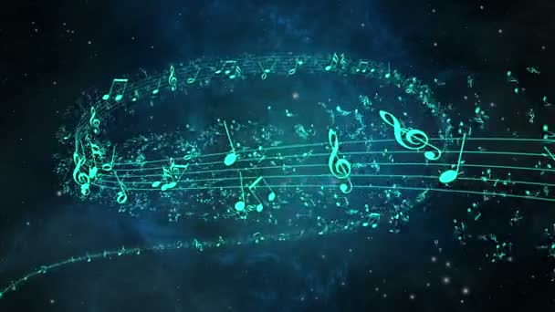 音楽の音符の流れるような音符ストリーム - シームレス ループを飛んで、音符とアニメーションの背景 — ストック動画
