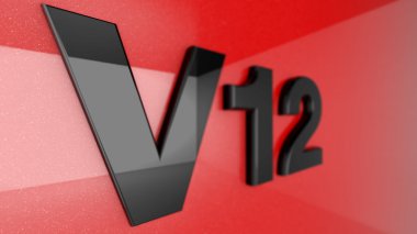 V12 araba yazdırma işaret, etiket, rozet, amblem veya tasarım öğesinde