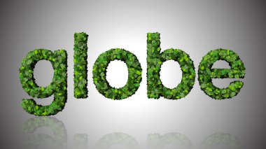 Beyaz arka plan üzerinde izole yeşil yaprakları yapılmış Word Küre.