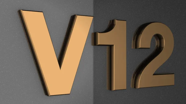 V12 signo, etiqueta, insignia, emblema o elemento de diseño, en la impresión del coche . — Foto de Stock