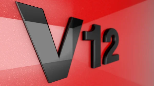 Semn V12, etichetă, insignă, emblemă sau element de design pe imprimarea mașinii — Fotografie, imagine de stoc