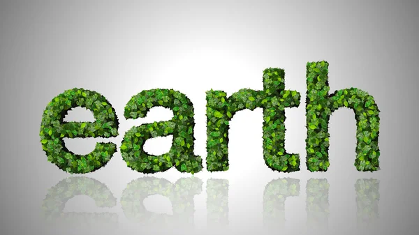 Word earth made from green leaves isolated on white background. — Stock Photo, Image