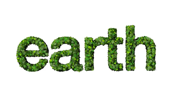 Wort Erde aus grünen Blättern isoliert auf weißem Hintergrund. — Stockfoto