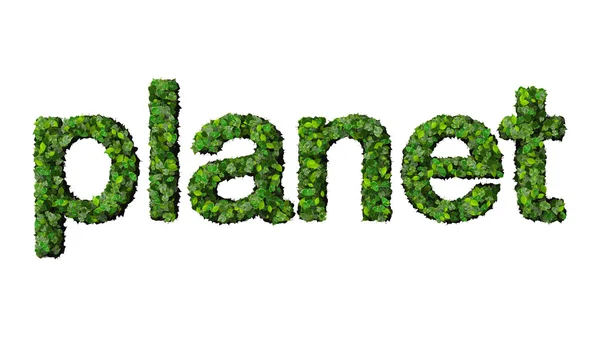 Planeta Word feito de folhas verdes isoladas em fundo branco . — Fotografia de Stock