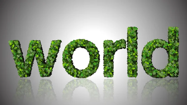 白い背景に分離された緑の葉から作られた単語の世界. — ストック写真