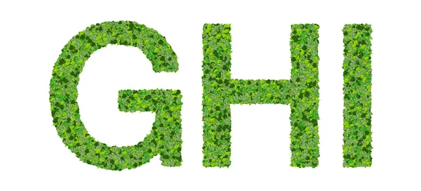 G H I alphabet letters made from green leaves isolated on white background. — Stock Photo, Image