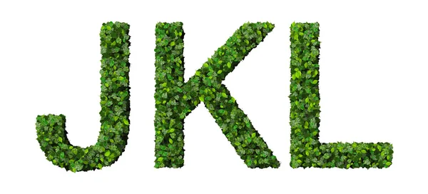 J K L Alfabetletters gemaakt van groene bladeren geïsoleerd op witte achtergrond. — Stockfoto