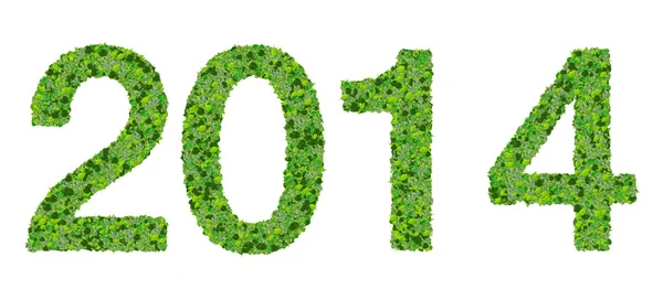 Ano 2014, data feita a partir de folhas verdes isoladas em fundo branco . — Fotografia de Stock
