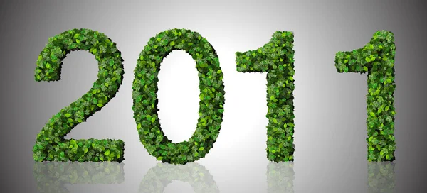 Jaar 2011, datum gemaakt van groene bladeren geïsoleerd op witte achtergrond. — Stockfoto