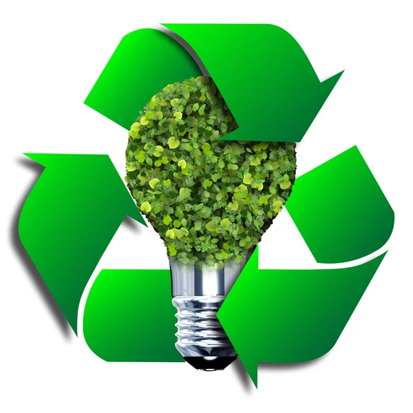 Lâmpada Eco feita de folhas verdes. Renderização 3d . Fotografia De Stock