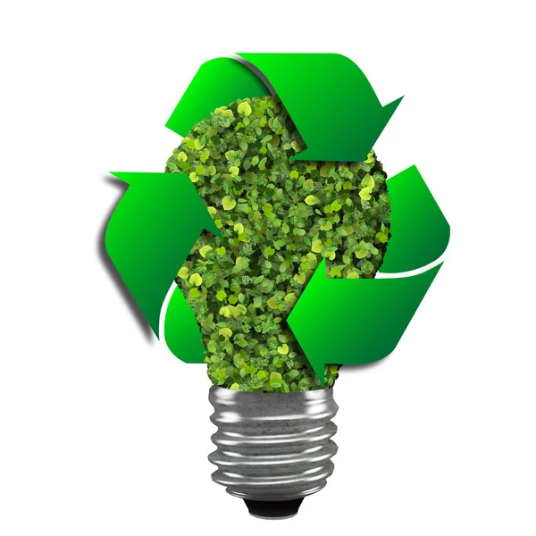 Eco bulb made from green leaves. 3d render. — Stock Photo, Image