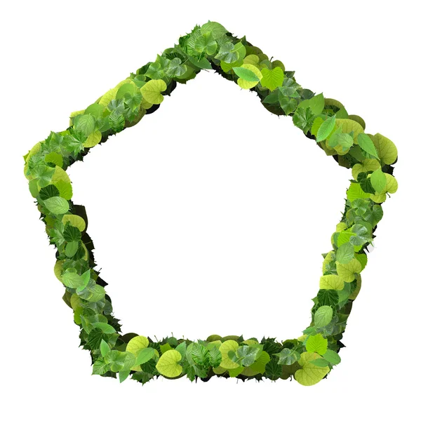 Pentagon gemaakt van groene bladeren geïsoleerd op een witte achtergrond. 3D render. — Stockfoto