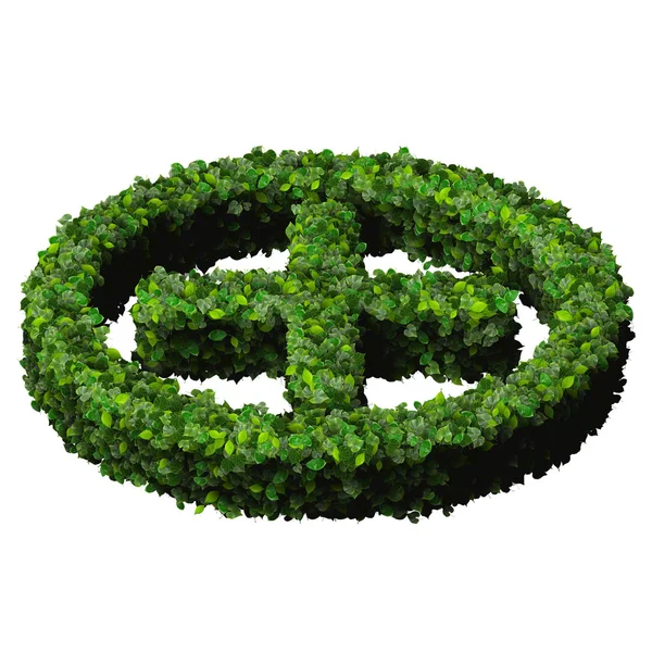 Pharmacy Plus with ring, sign made from green leaves isolated on black background. 3D render. — Stock Photo, Image