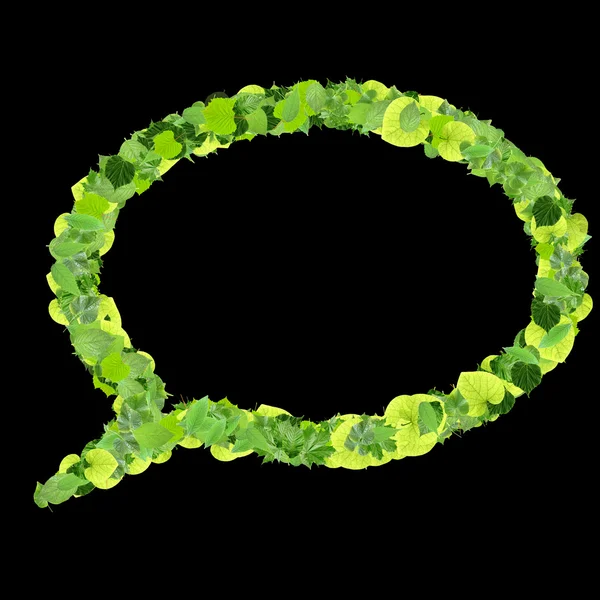 Bubble speech made from green leaves isolated on white background. 3d render. — Stock Photo, Image