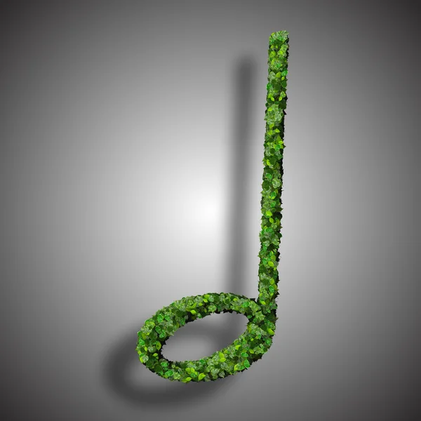 Музыкальная нота миниатюрный символ из зеленых листьев изолированы на белом фоне. 3D рендеринг — стоковое фото